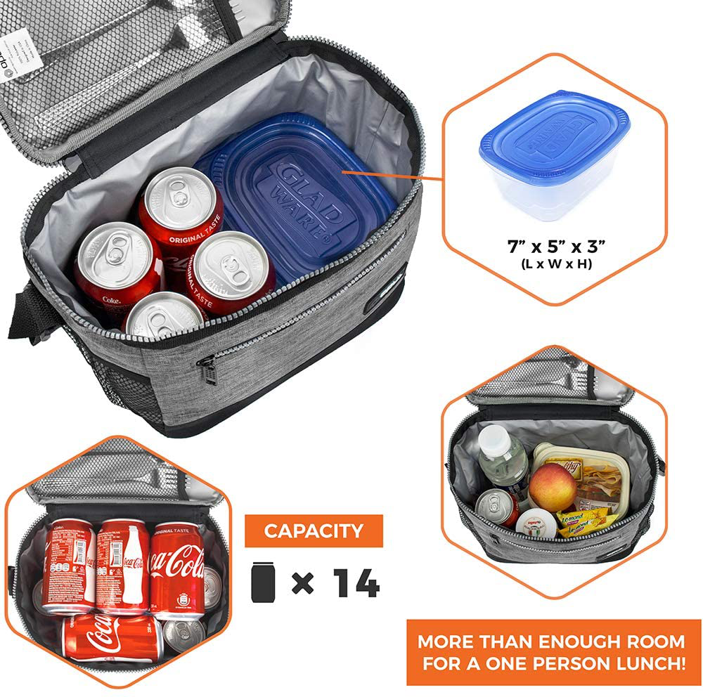 Rynx | Opux Insulated Lunch Box For Men Women, Leakproof Thermal Lunch Bag For Work, Reusable Lunch Cooler Tote, Soft School Lunch Bucket For Kids With Shoulder Strap, Pockets, 14 Cans, 8l, Heather Grey