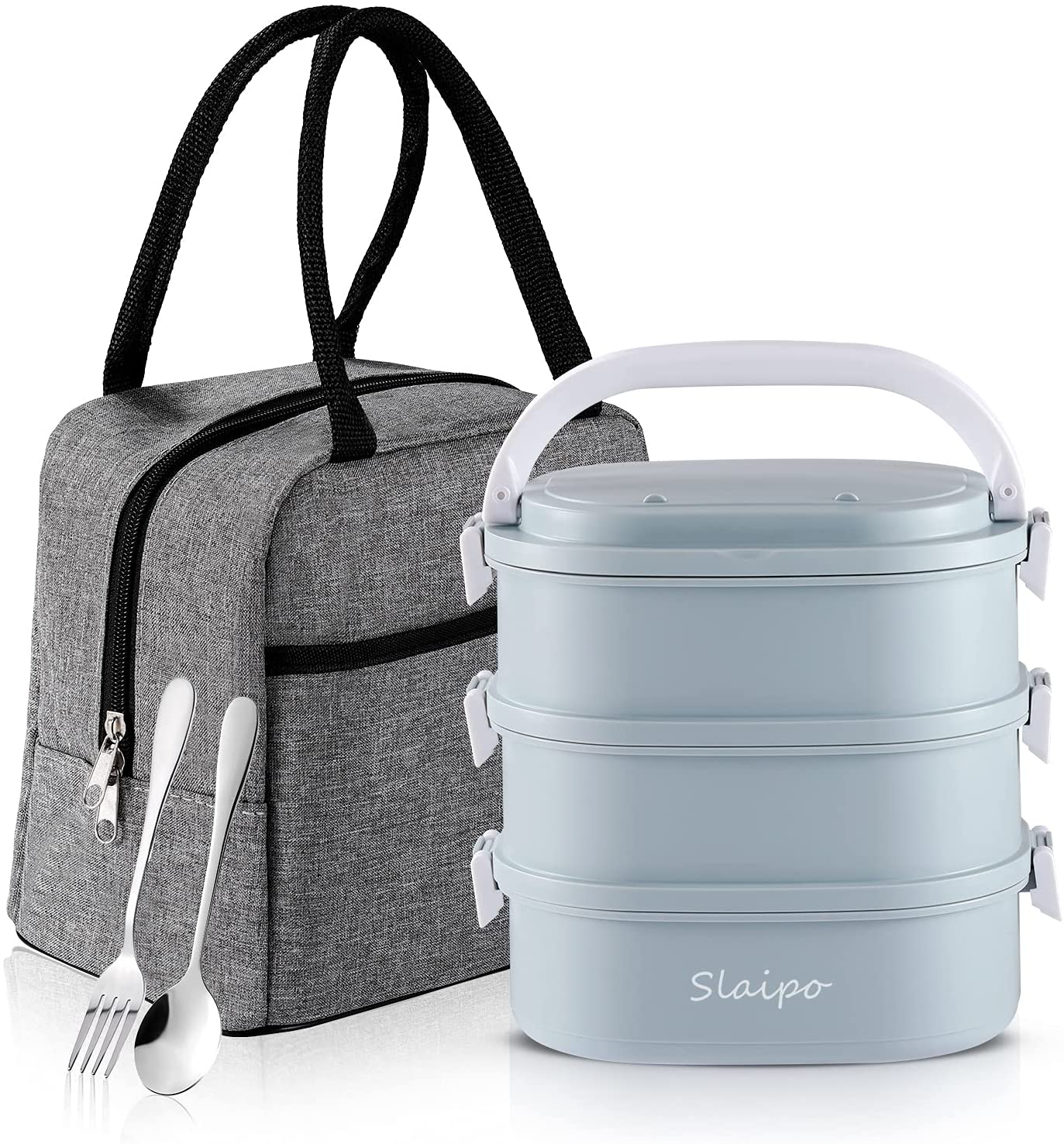 Rynx | Bento Box Adult Lunch Box, Slaipo Leak-proof Lunch Box Container Insulated Lunch Bag Fork Spoon, Portable Stackable Food Container Storage Boxes For Work School Camping, 3 Layers…
