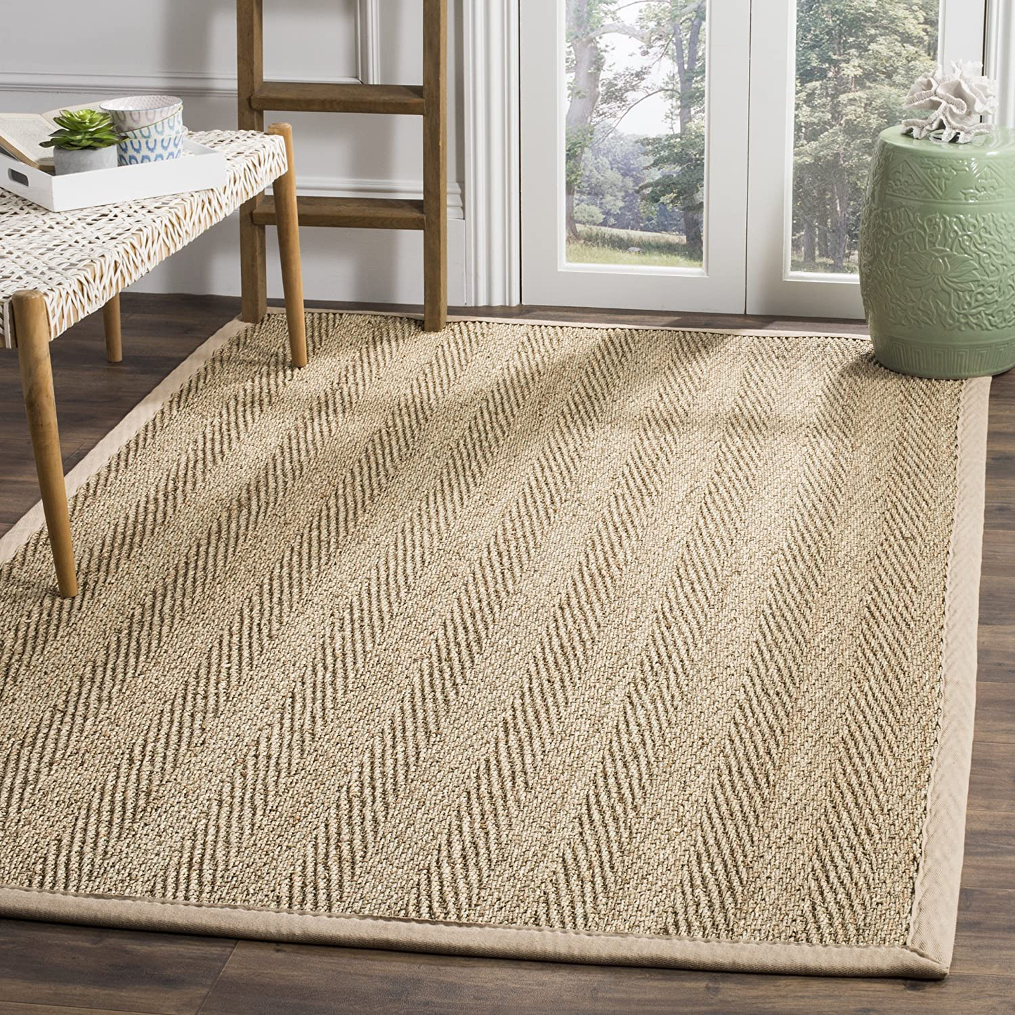 Rynx | Safavieh Natural Fiber Collection NF115A Border Herringbone Seagrass Area Rug, 3' x 5', Beige