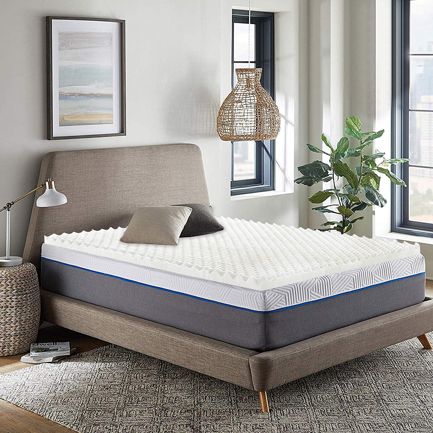 Rynx | Mayton, 1-inch convoluted egg shell breathe foam topper, adds comfort to the mattress, Queen, White