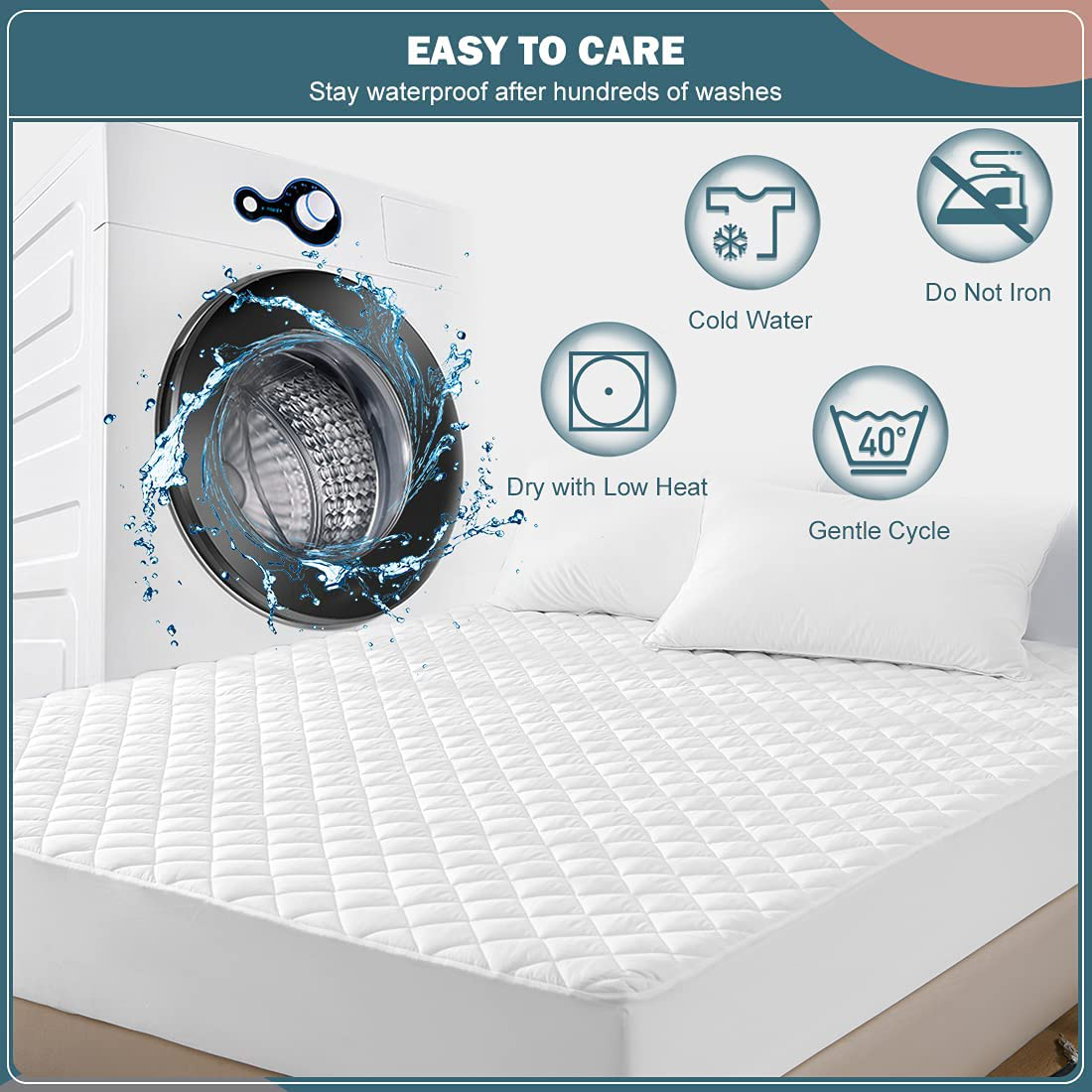 Rynx | UNILIBRA 100% Waterproof Quilted Mattress Protector Twin XL Size, 6''-19'' Deep Pocket Mattress Protector, Breathable, Hole Cotton Alternative Filling Mattress Top Material