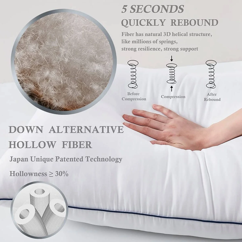 Rynx | Set of 2 Bed Pillows, Soft Fluffy Down Alternative