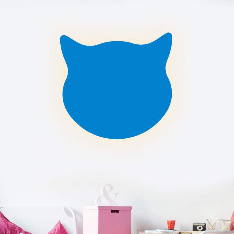 Rynx | Cat Head Mini Wall Lamp Cartoon Wooden Preschool LED Surface Mount Wall Lamp in Pink/Blue/Yellow