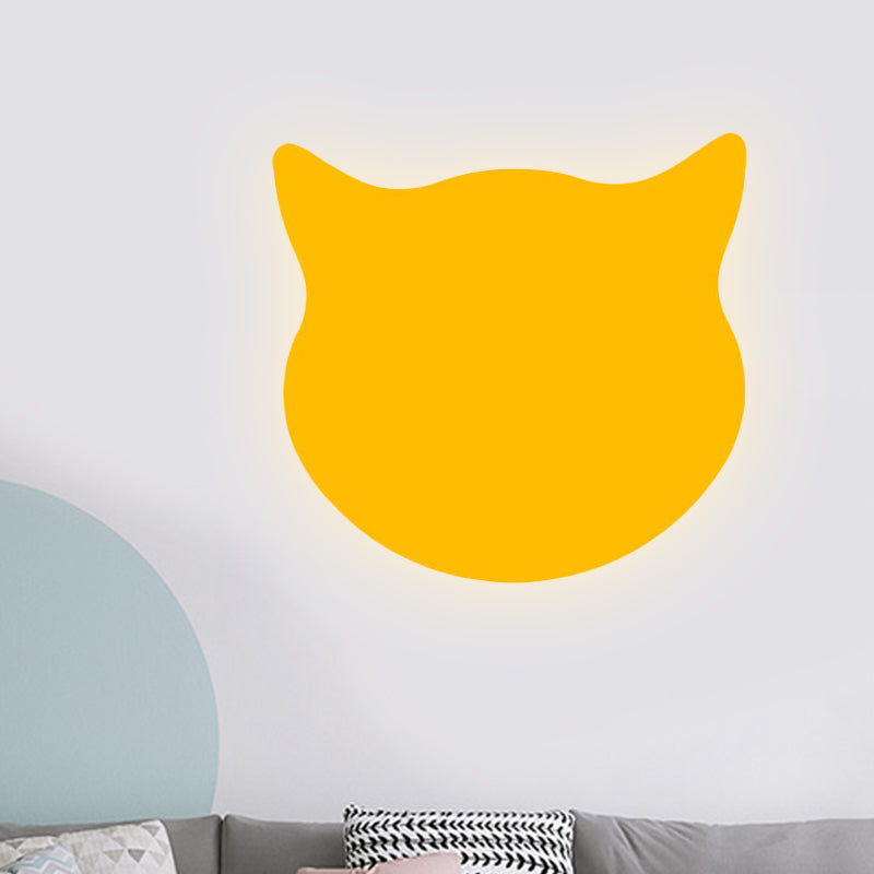 Rynx | Cat Head Mini Wall Lamp Cartoon Wooden Preschool LED Surface Mount Wall Lamp in Pink/Blue/Yellow