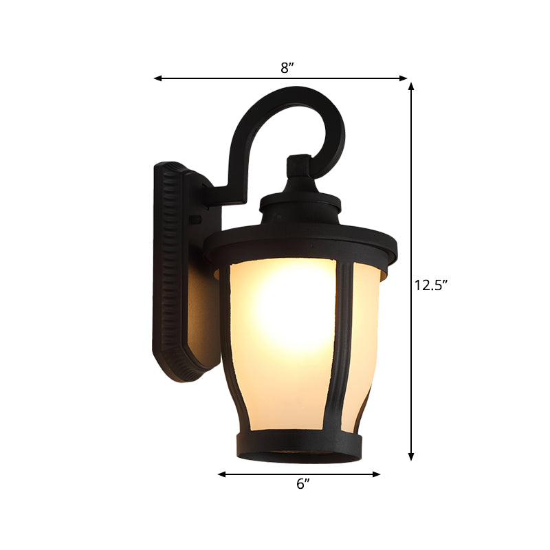 Rynx | Scrolled Arm Metal Wall Lamp Traditional 1 Light Outdoor Wall Lamp in Black with Frosted Glass Shade