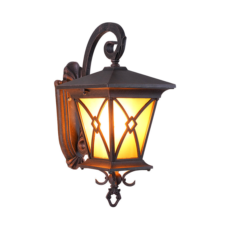 Rynx | 1-Bulb Yellow Glass Surface Wall Lamp Rustic Dark Coffee Lantern Outdoor Wall Lighting Ideas