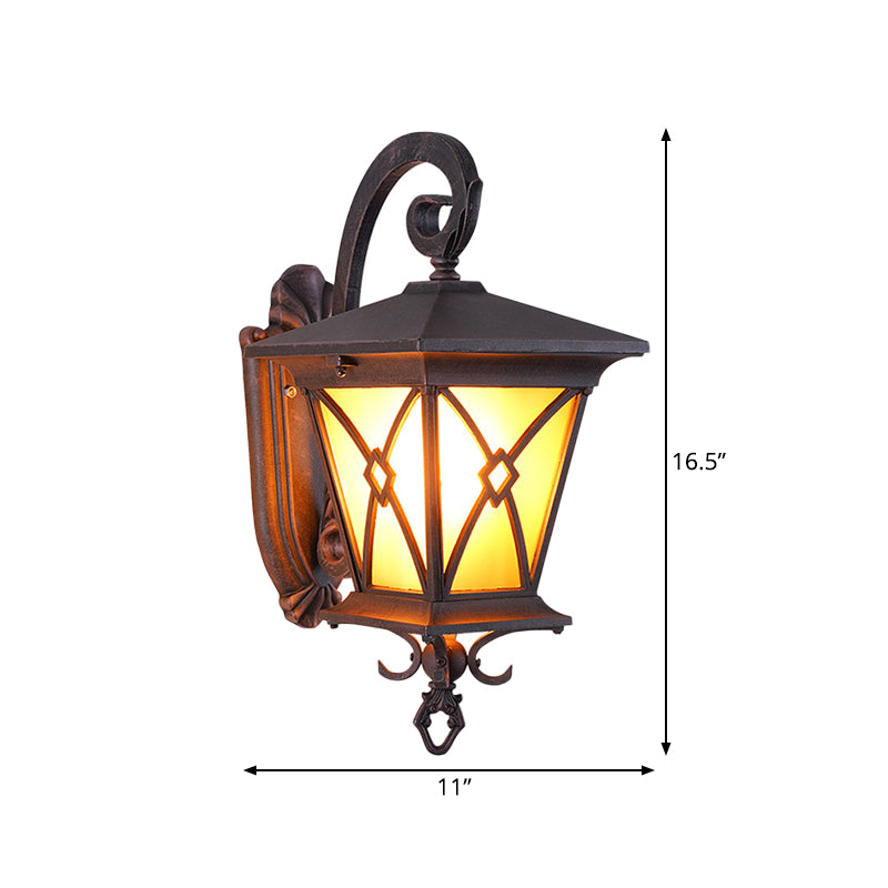 Rynx | 1-Bulb Yellow Glass Surface Wall Lamp Rustic Dark Coffee Lantern Outdoor Wall Lighting Ideas