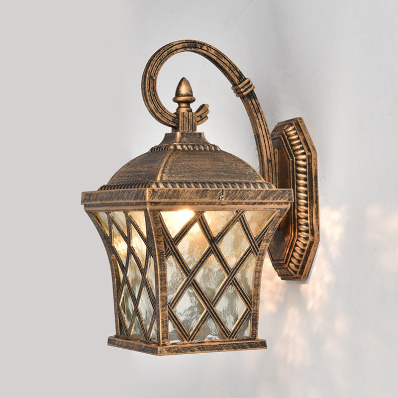 Rynx | 1 Bulb Birdcage Wall Lighting Ideas Rustic Bronze Finish Clear Wave Glass Wall Mounted Lamp
