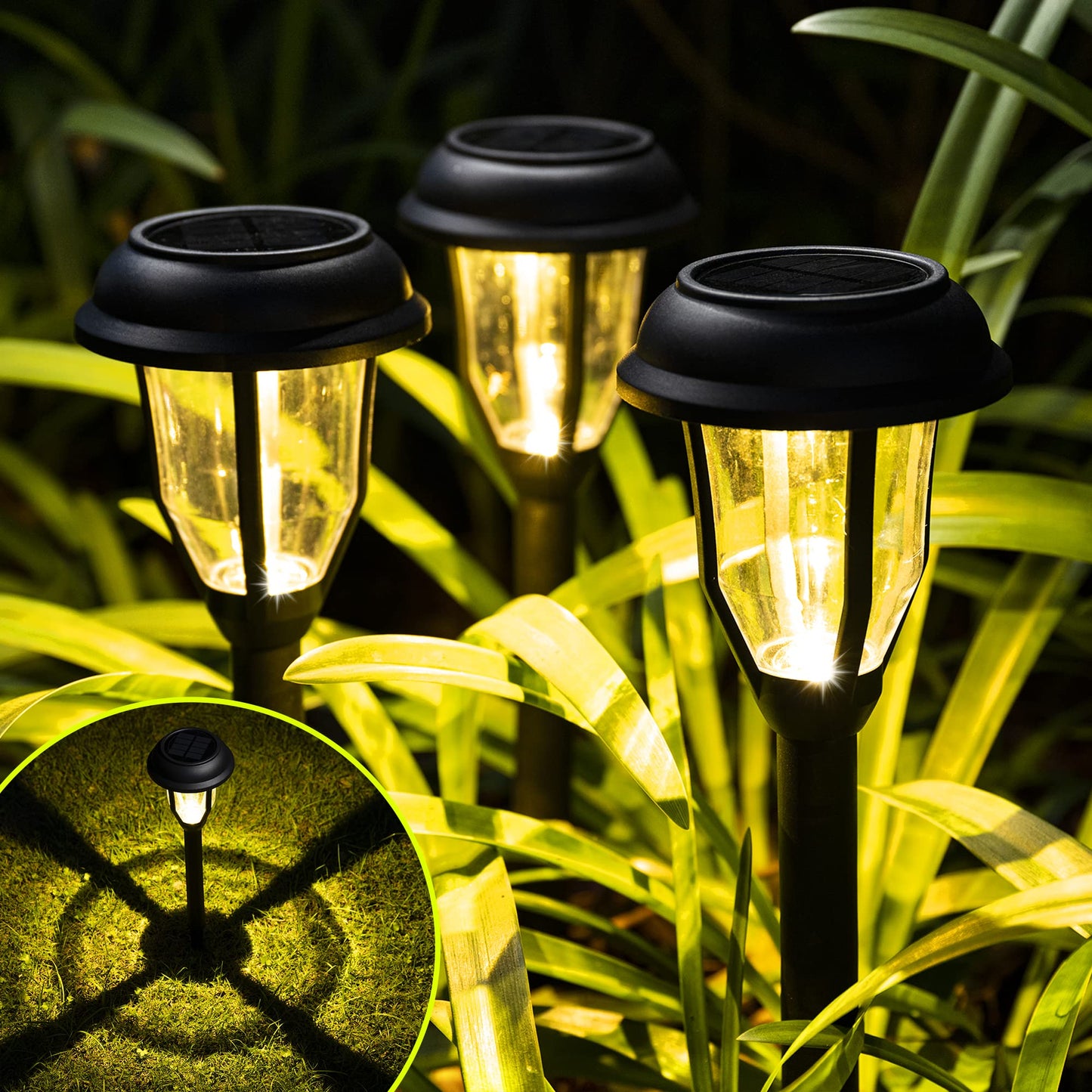 Rynx | Solpex Solar Path Light 8 Pack Waterproof Outdoor Garden Light, Warm White, Black