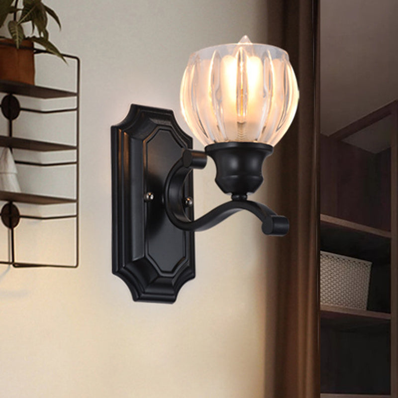 Rynx | Globe Living Room Wall Lamp Vintage Ice Glaze 1-Light Black Wall-Mounted Lighting Fixture