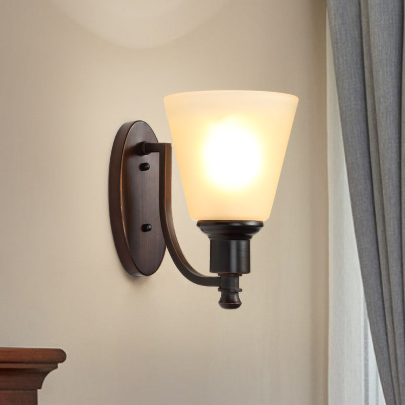 Rynx | Cone-shaped Milk Glass Wall Lighting Vintage 1 Main Living Room Wall Lamp Fixture in Black