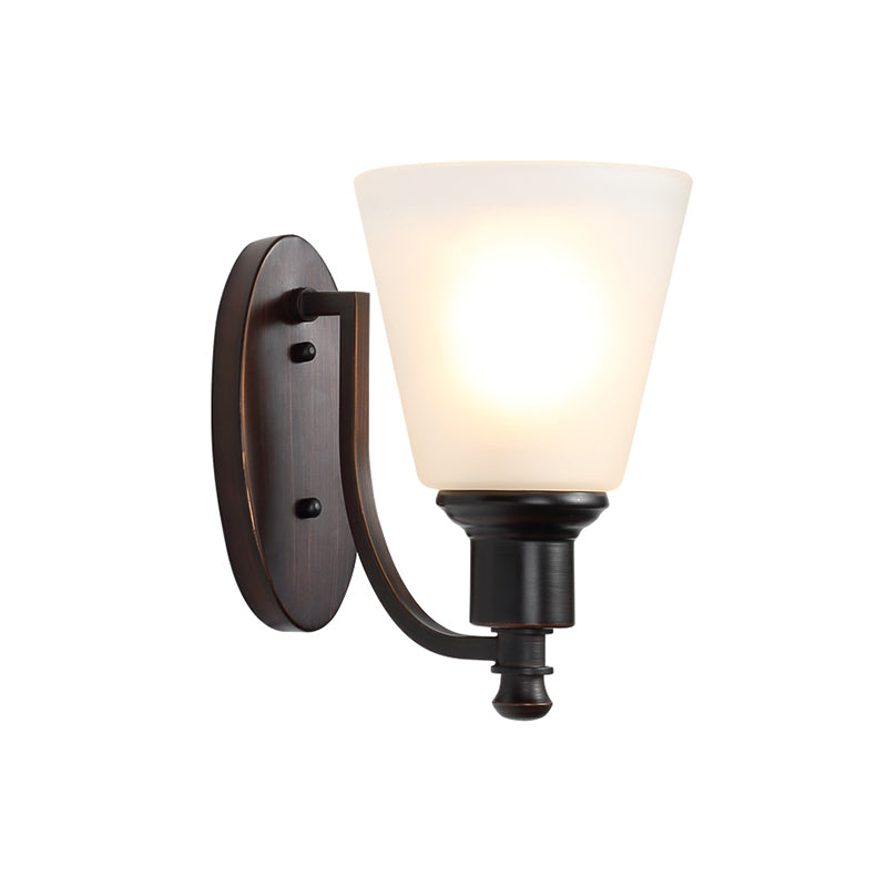 Rynx | Cone-shaped Milk Glass Wall Lighting Vintage 1 Main Living Room Wall Lamp Fixture in Black