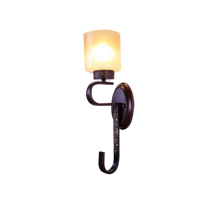 Rynx | Amber Glass Column Wall Lamp Retro 1 Main Living Room Wall Lighting Fixture in Black