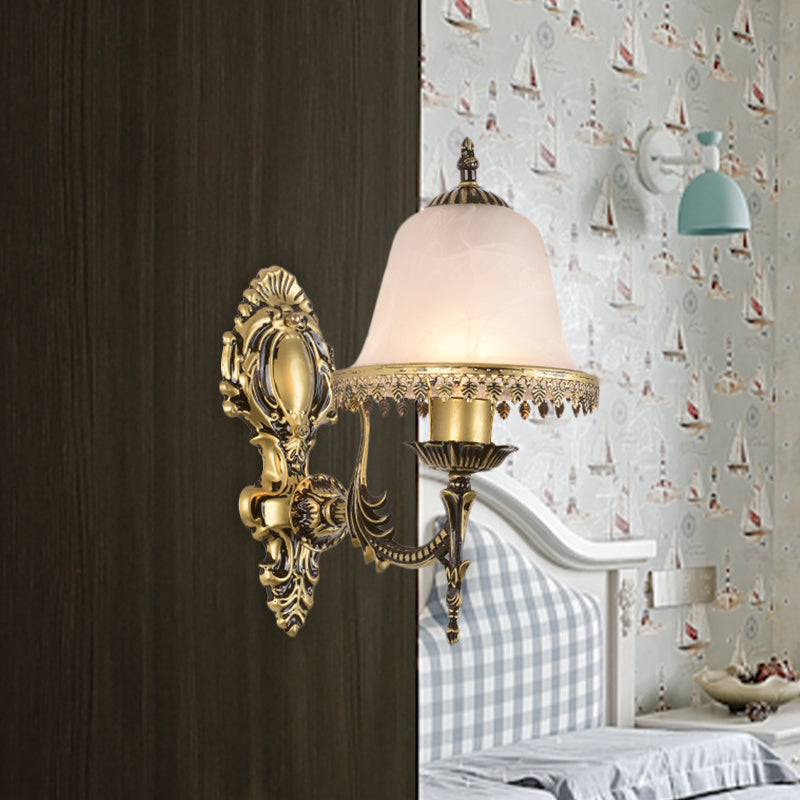 Rynx | Brass Bell Wall Lamp Lighting Fixture Classic Ivory Glass 1/2-Head Living Room Wall-Mounted Lamp