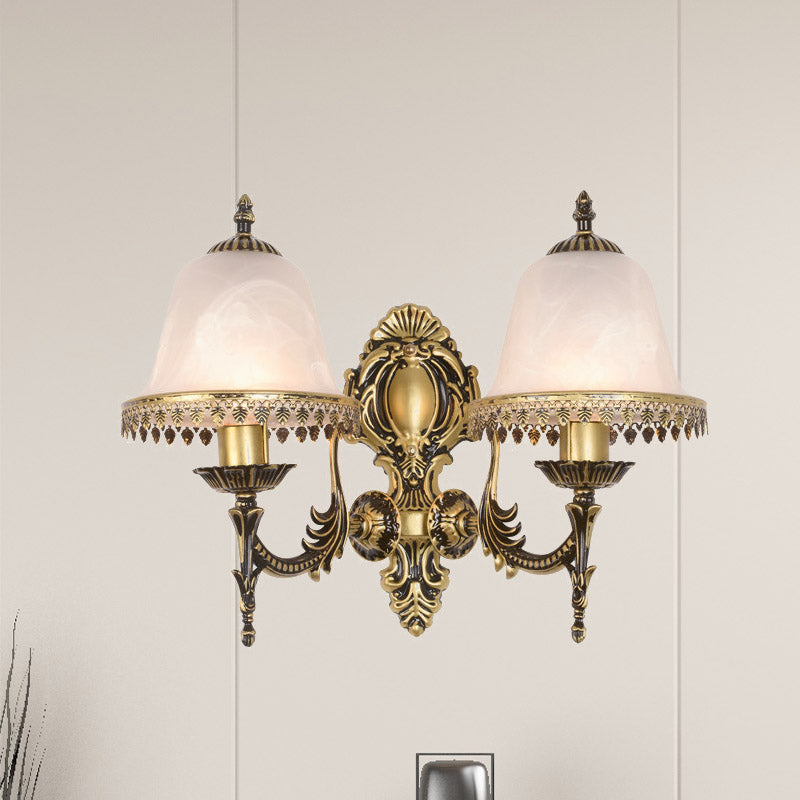 Rynx | Brass Bell Wall Lamp Lighting Fixture Classic Ivory Glass 1/2-Head Living Room Wall-Mounted Lamp