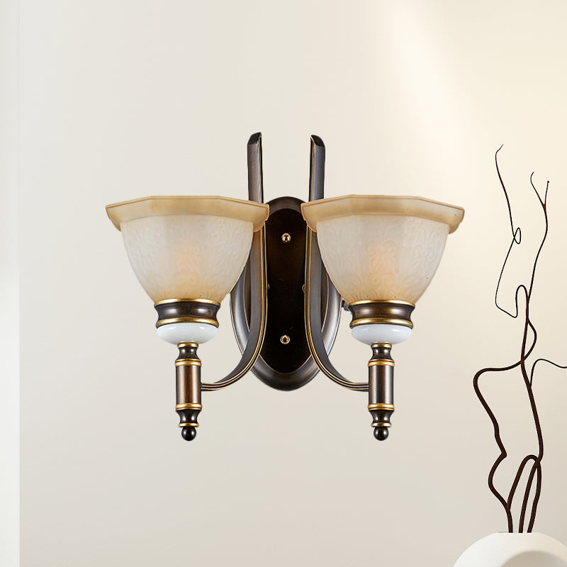 Rynx | Curvy Arm Frosted Glass Wall Light Traditionalism 1/2-Bulb Living Room Wall Mounted Lamp in Black