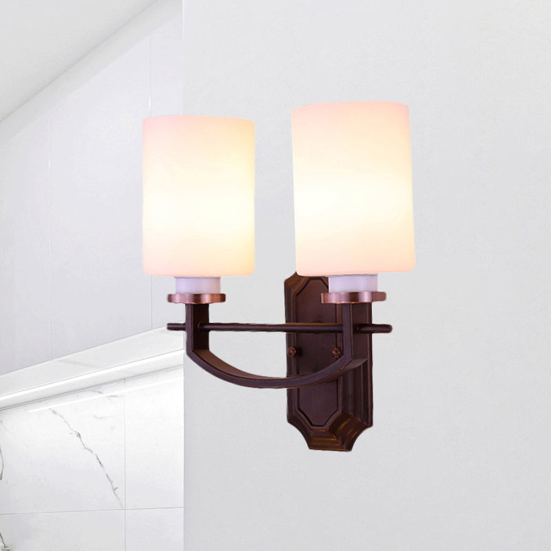Rynx | Milky Glass Cylinder Wall Lamp Antique 1/2-Cap Living Room Wall Lighting Fixture in Black