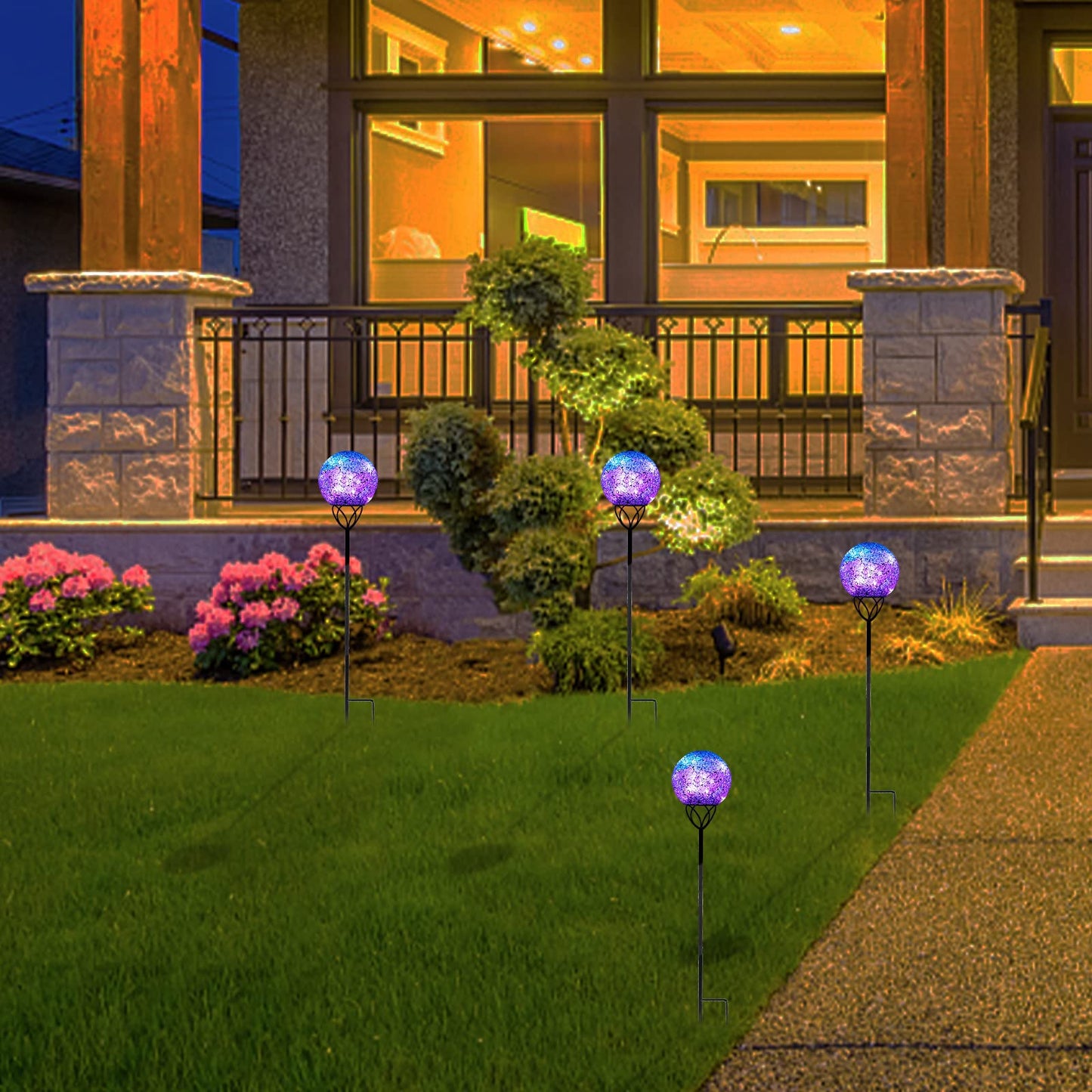Rynx | Vcuteka Mosaic Solar Garden Lighting - Waterproof Glass Ball LED Stake Light, Purple, 6 Inches