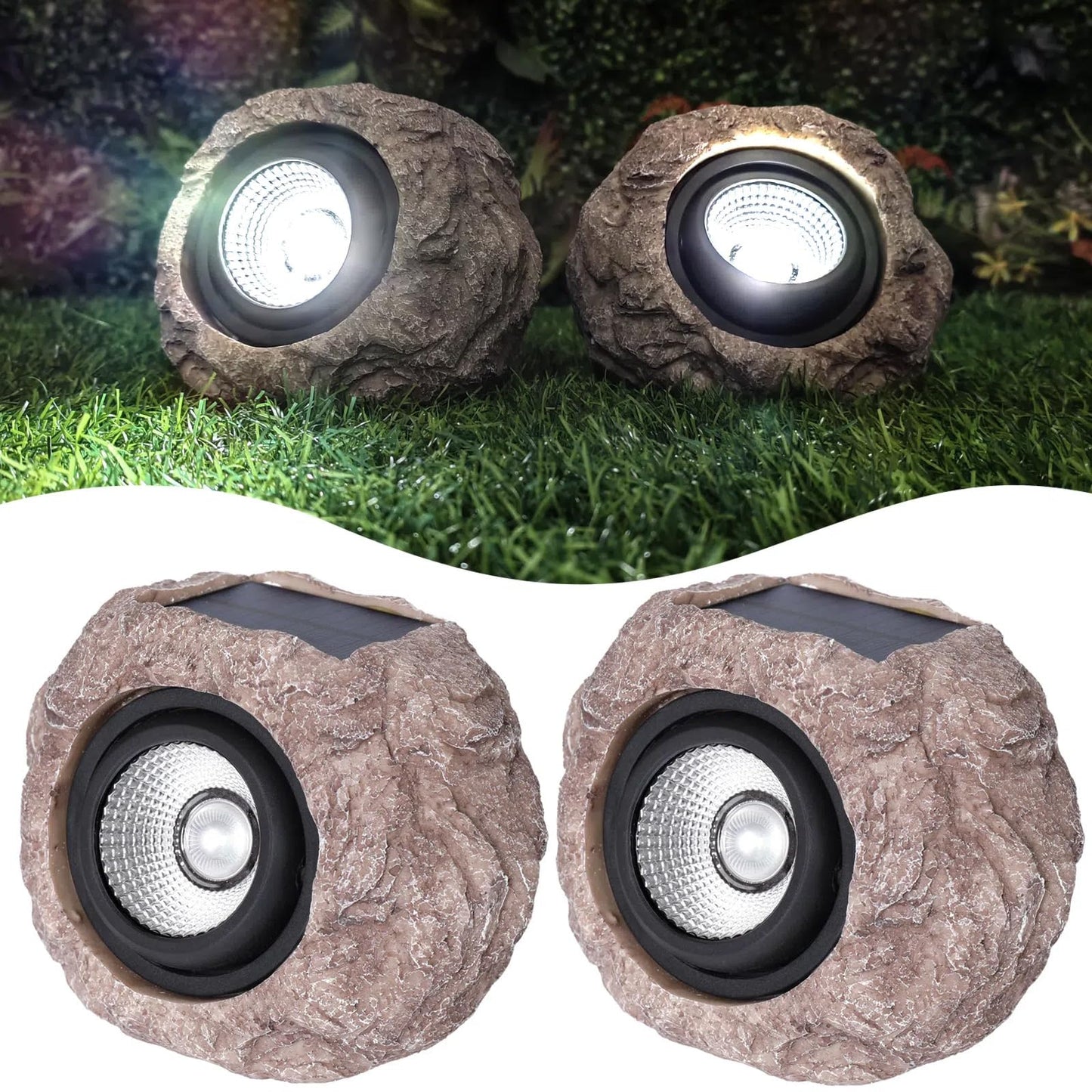 Rynx | Candieslife Solar Stone Light Outdoor - Ip65 Led Waterproof Solar Spotlights, Solar Powered Landscape Lights Decorative Garden Stone Lights For Path, Walkway, Garden, Patio (2 Pack)