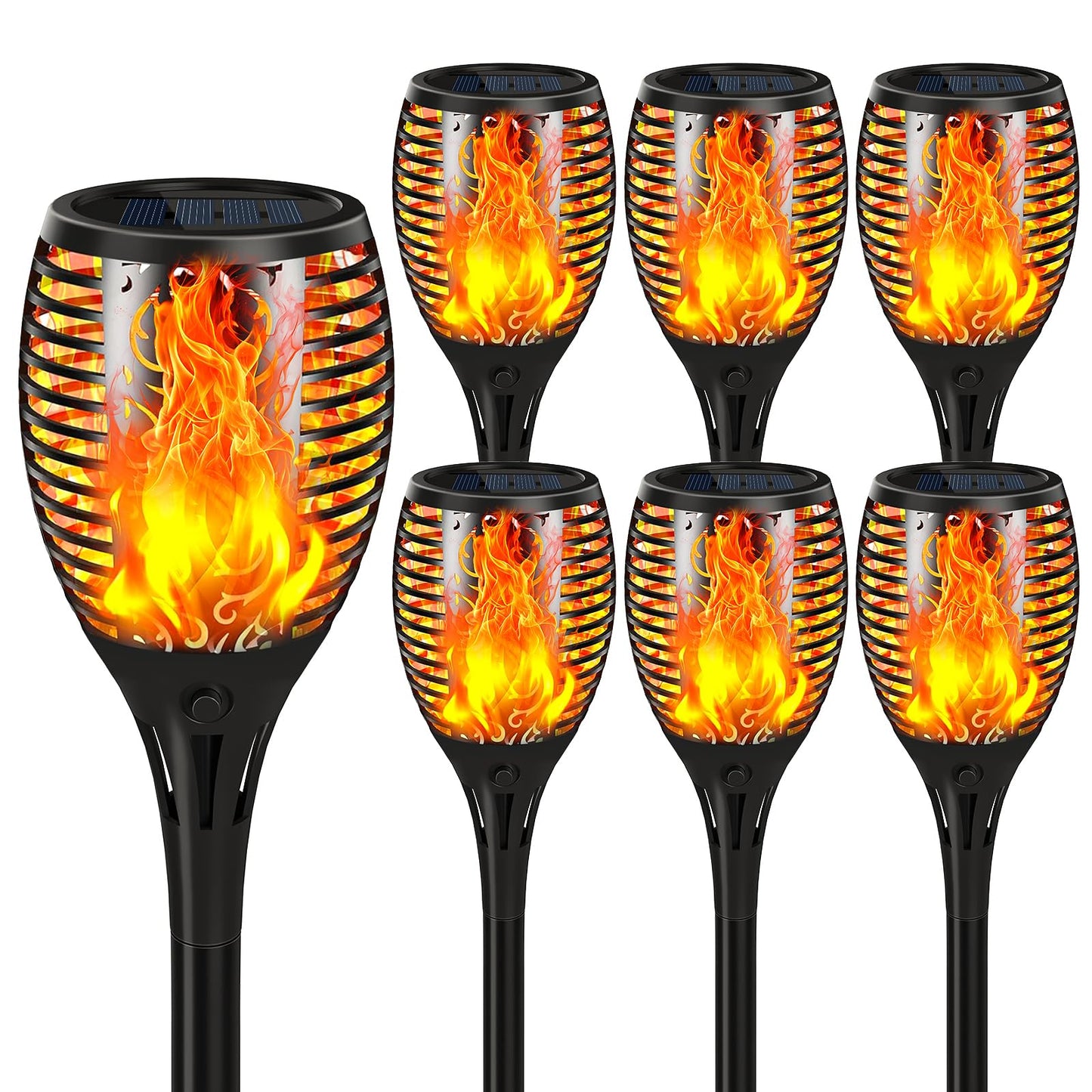 Rynx | Upgraded Sunlight Outdoor 7 Pack, Torch Lights With Flaming Flame, Super Larger Size For Garden Decor, Solar Powered