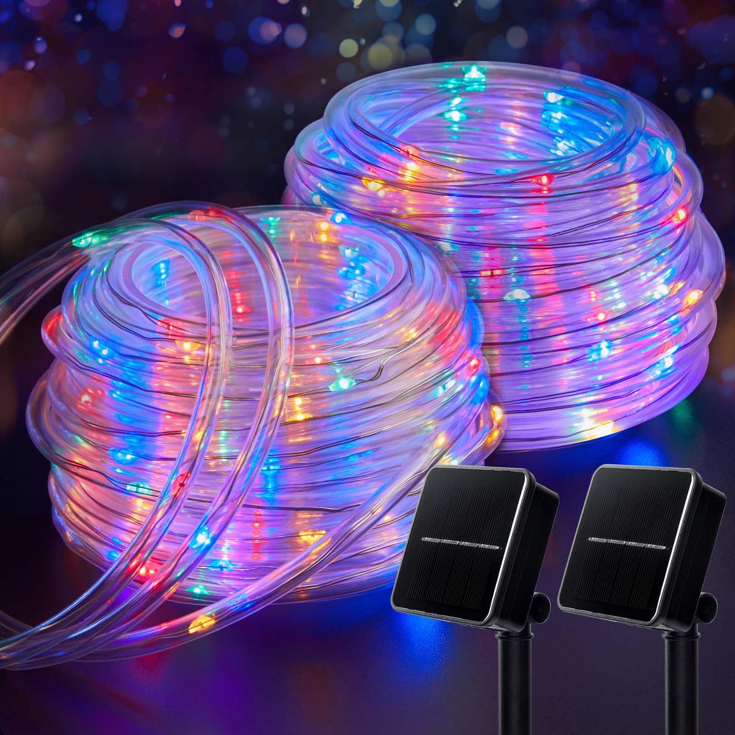 Rynx | Brightown Solar String Lights Outdoor 2 Pack 72 Feet 200 LED Waterproof Solar Powered String Lights with 8 Lighting Modes, Waterproof Solar Rope Lights for Outdoor Christmas Party, Multicolored