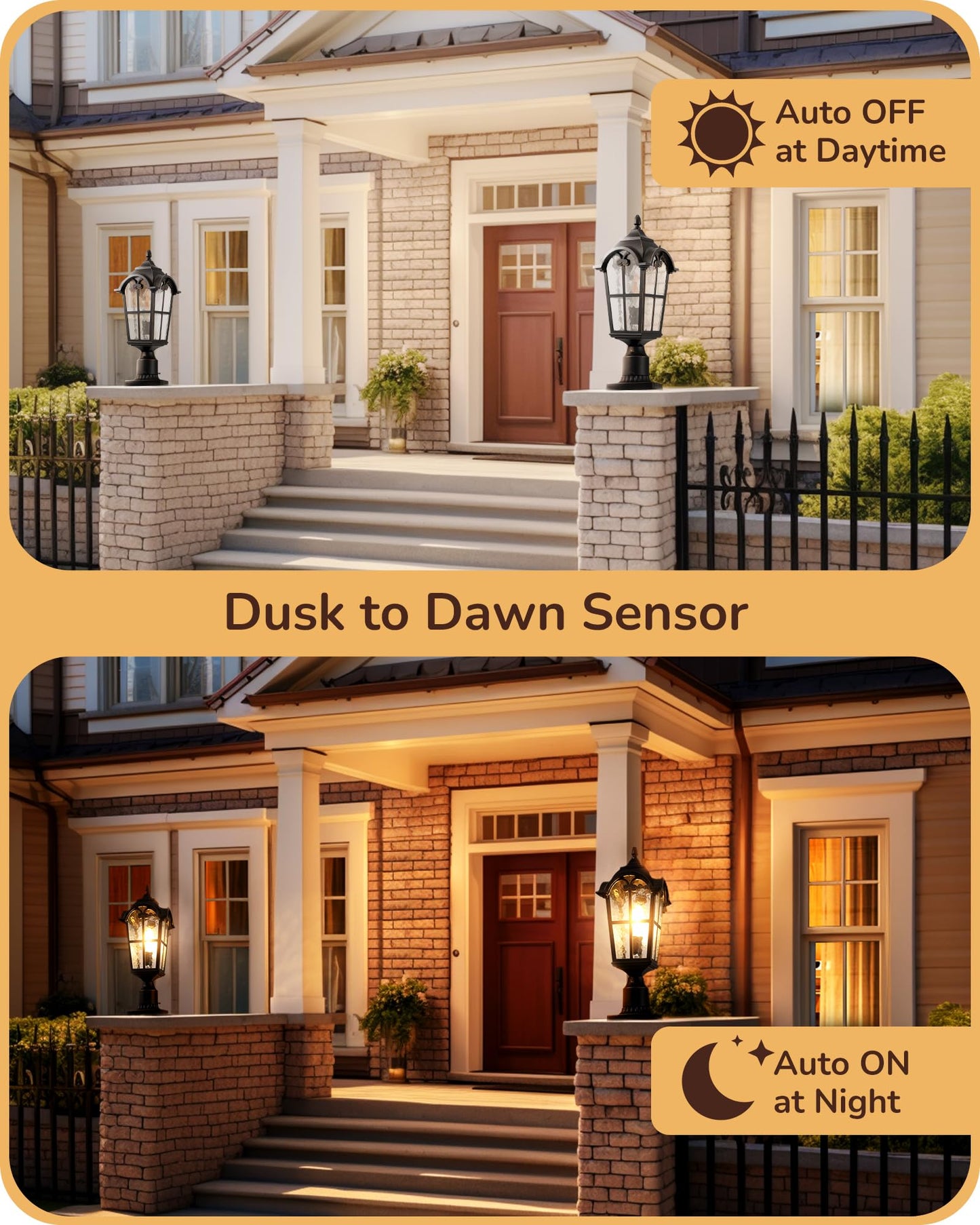 Rynx | Edishine Large Dusk To Dawn Outdoor Post Light, Waterproof Black Aluminium Lamp For Garden & Driveway