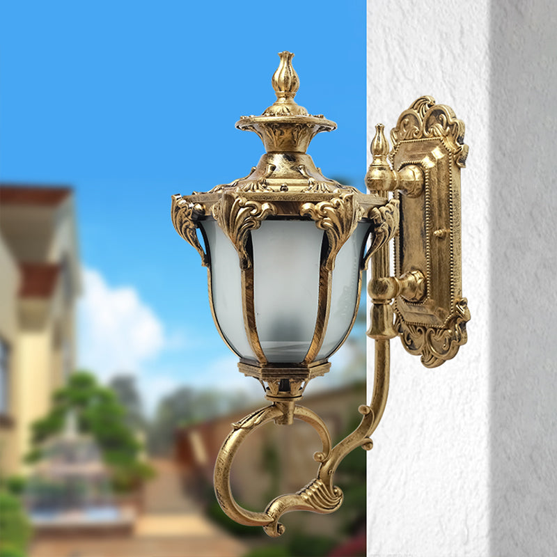 Rynx | Scrolling Am Metal Wall Lamp Rustic 1 Bulb Outdoor Wall Light with Opal Glass Shade in Brass/Coffee
