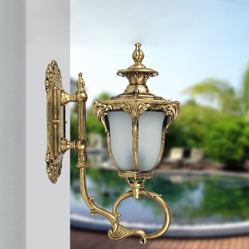 Rynx | Scrolling Am Metal Wall Lamp Rustic 1 Bulb Outdoor Wall Light with Opal Glass Shade in Brass/Coffee