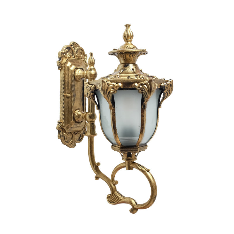 Rynx | Scrolling Am Metal Wall Lamp Rustic 1 Bulb Outdoor Wall Light with Opal Glass Shade in Brass/Coffee