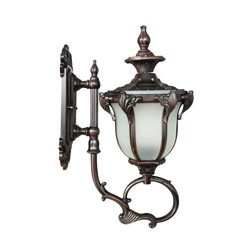 Rynx | Scrolling Am Metal Wall Lamp Rustic 1 Bulb Outdoor Wall Light with Opal Glass Shade in Brass/Coffee