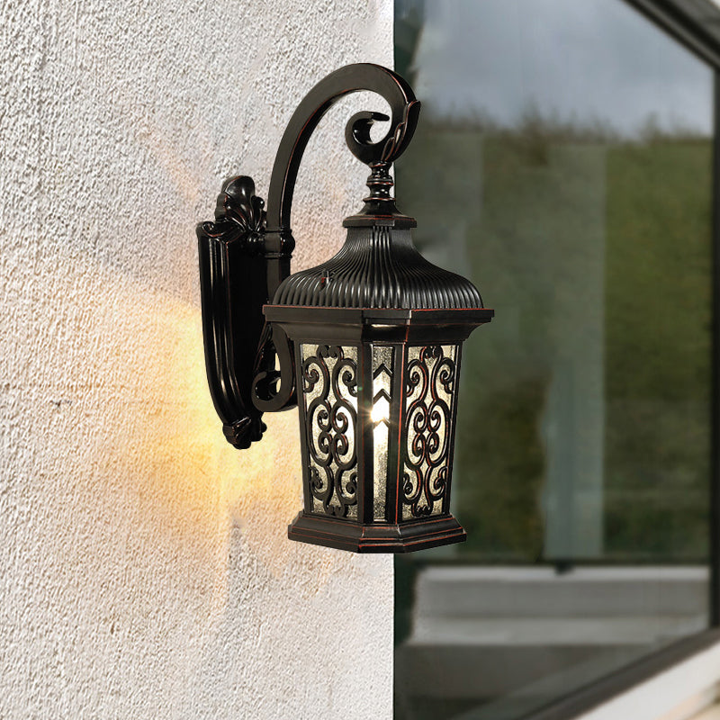 Rynx | Metal Black Wall Mounted Lighting Lantern Single Head Lodge Wall Lamp Fixture for Courtyard, Up/Down