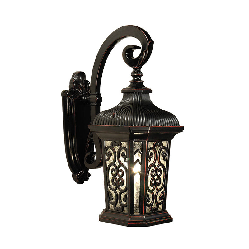 Rynx | Metal Black Wall Mounted Lighting Lantern Single Head Lodge Wall Lamp Fixture for Courtyard, Up/Down