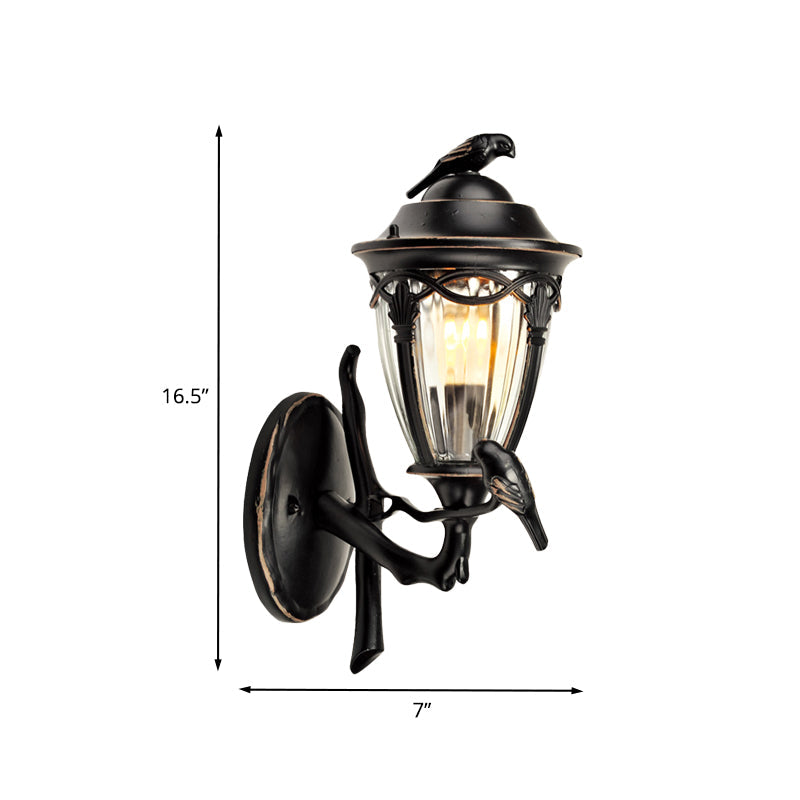 Rynx | Clear glass urn wall lamp Countryside 1 light Patio wall lighting in black with bird decor