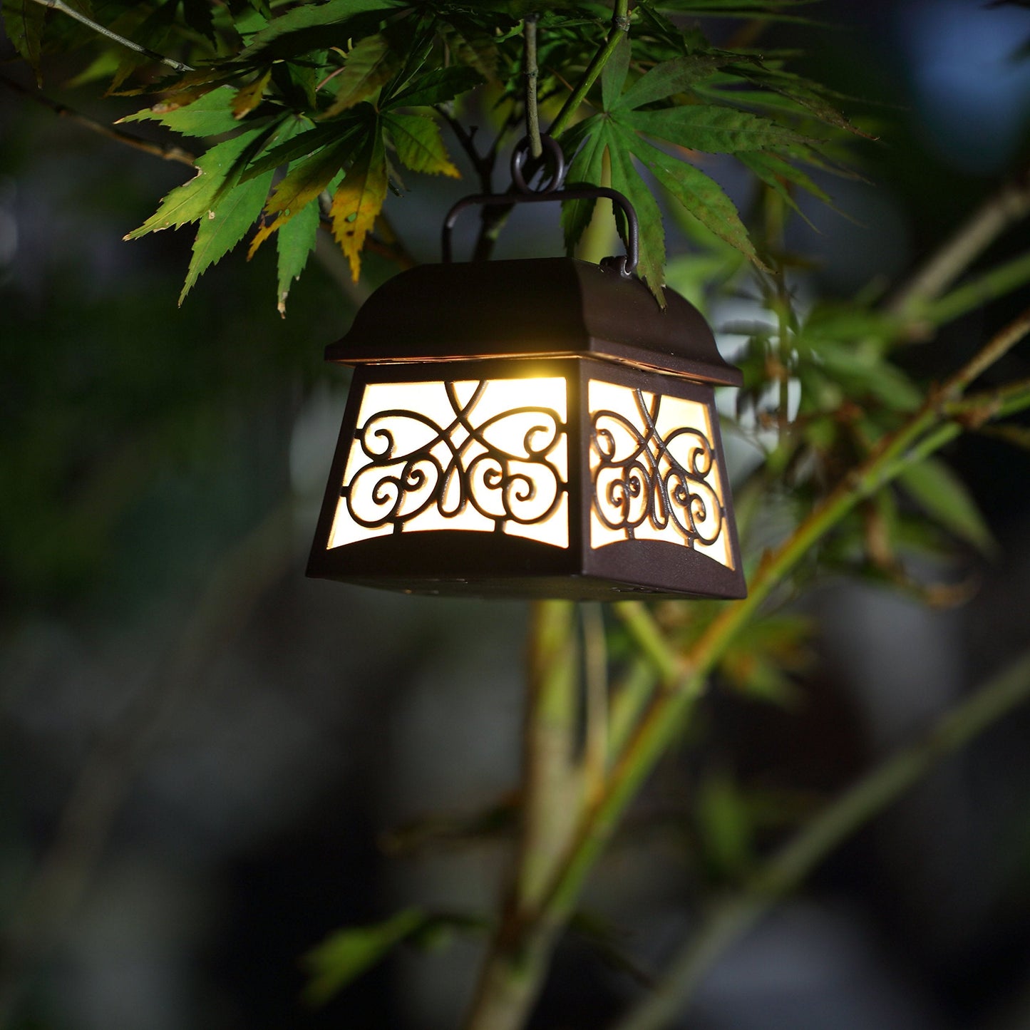 Rynx | Maggift 4 Pack 22" Hanging Solar Lights with Shepherd Hooks - Outdoor Garden Decor, Brown
