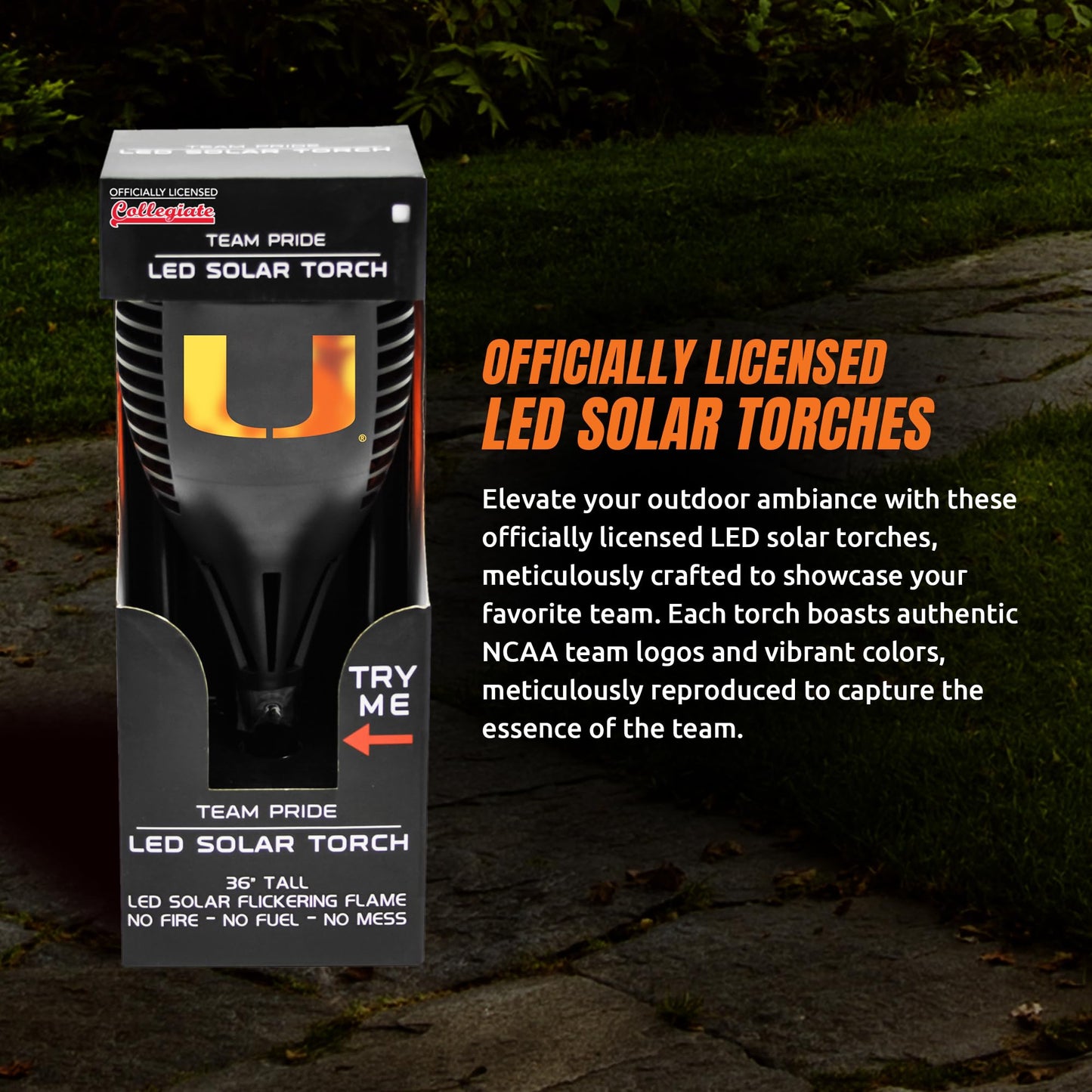 Rynx | Sporticulture Miami Hurricanes Torch - 36" Waterproof Flaming Light For Outdoor