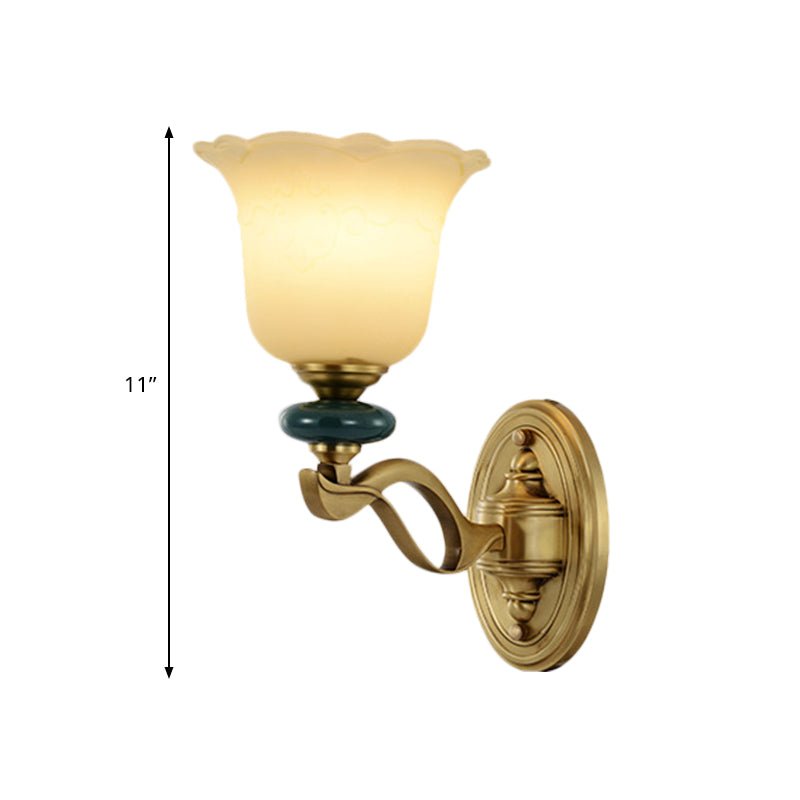 Rynx | Flower Frosted Glass Wall-Mounted Light Traditional 1/2-Light Indoor Wall Lamp in Gold