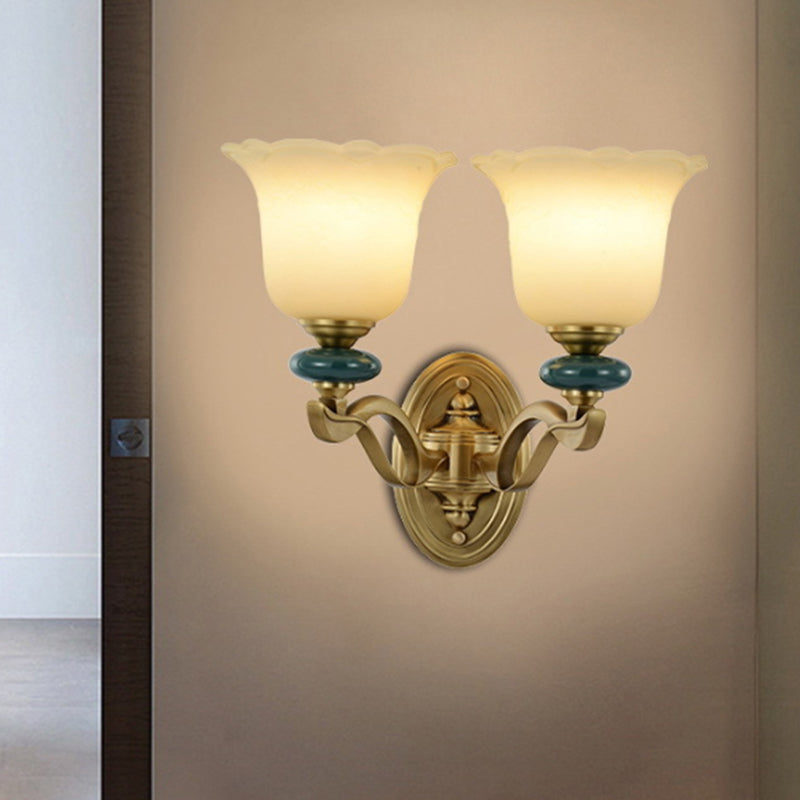 Rynx | Flower Frosted Glass Wall-Mounted Light Traditional 1/2-Light Indoor Wall Lamp in Gold