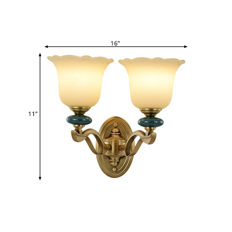 Rynx | Flower Frosted Glass Wall-Mounted Light Traditional 1/2-Light Indoor Wall Lamp in Gold