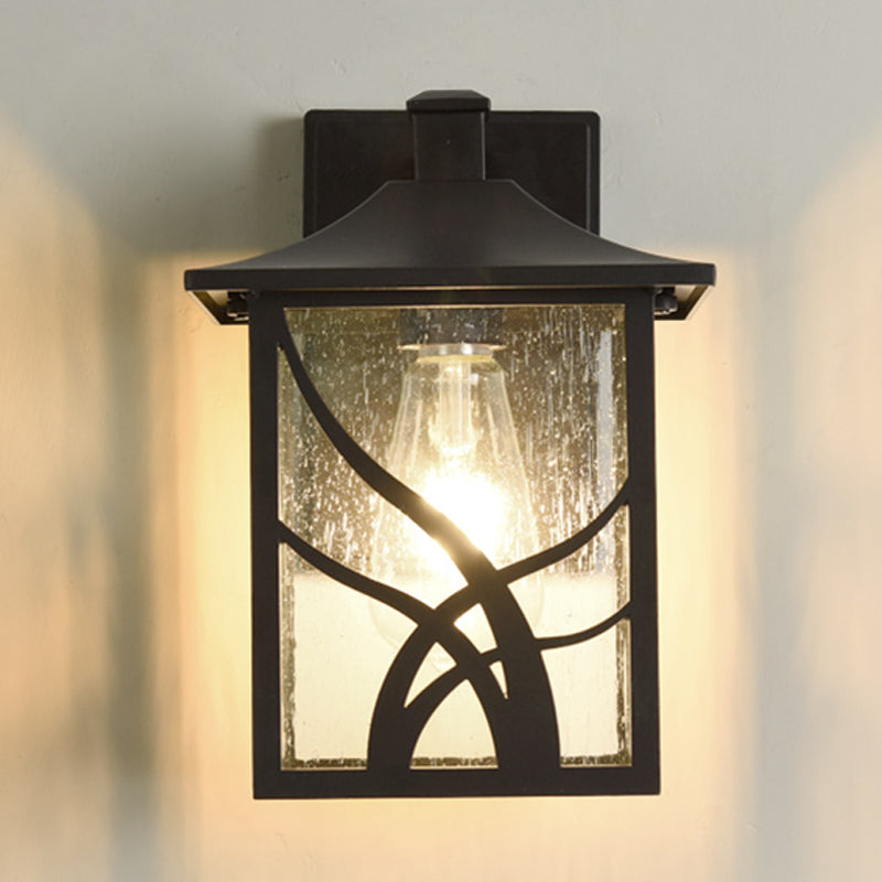 Rynx | Open Bottom Courtyard Sconce Lodge Clear Glass 1 Light Dark Coffee Wall Light Fixture
