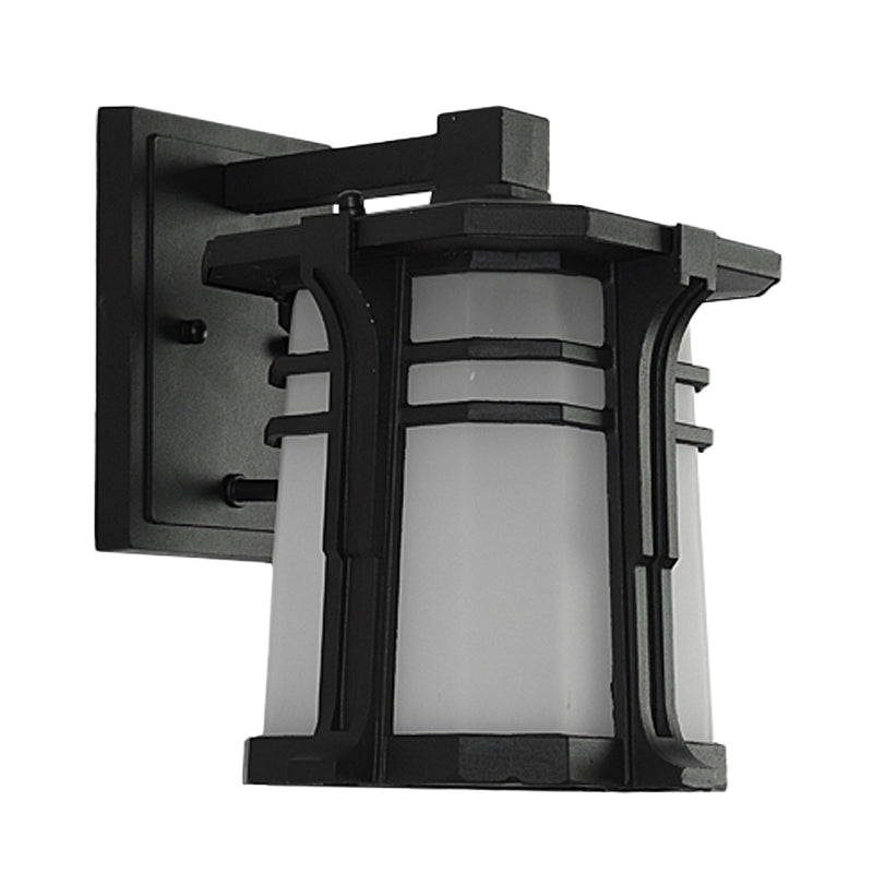 Rynx | Bronze/Black Lantern Wall Lamp Lodge Opal Frosted Glass Single Fixture Outdoor Wall Lighting