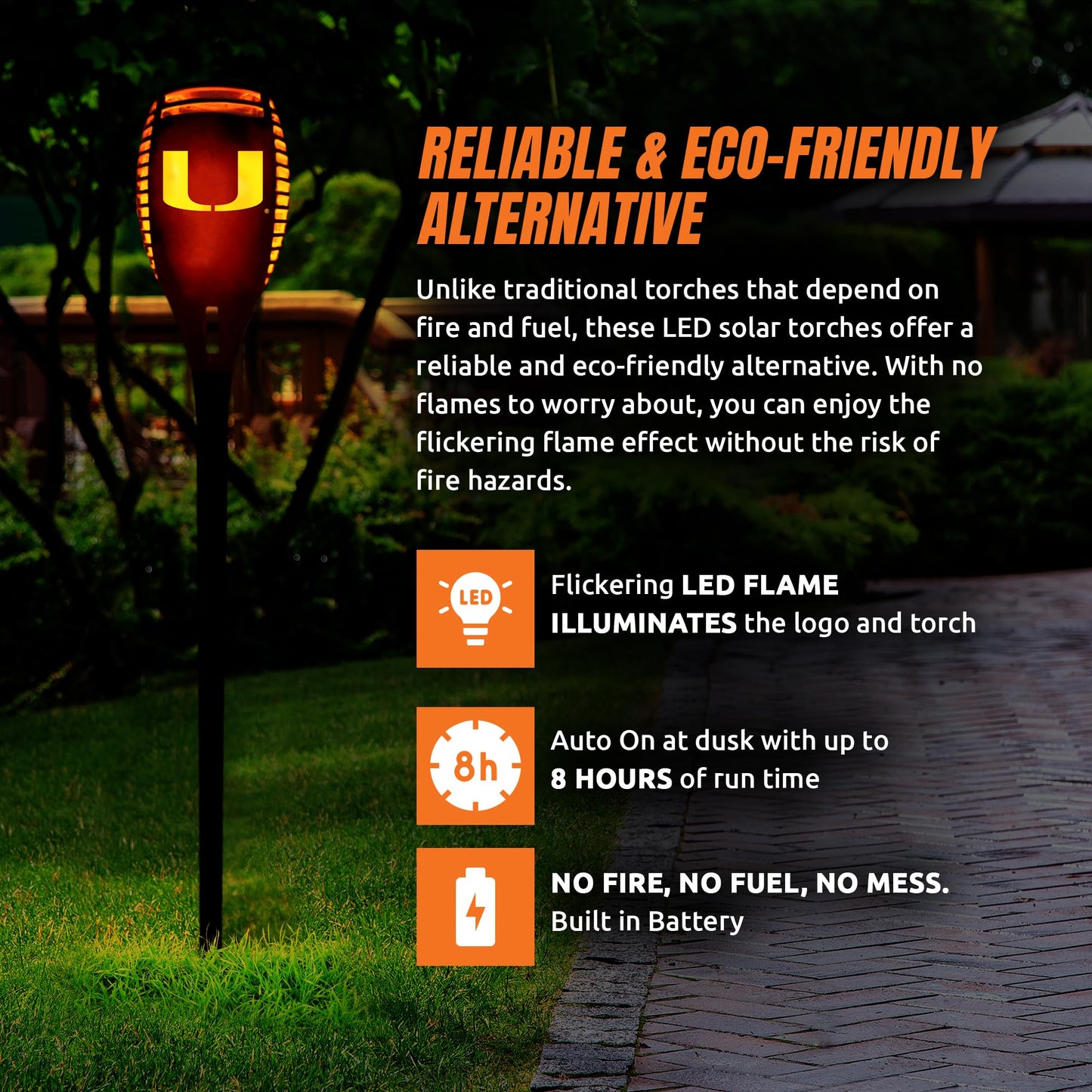 Rynx | Sporticulture Miami Hurricanes Torch - 36" Waterproof Flaming Light For Outdoor