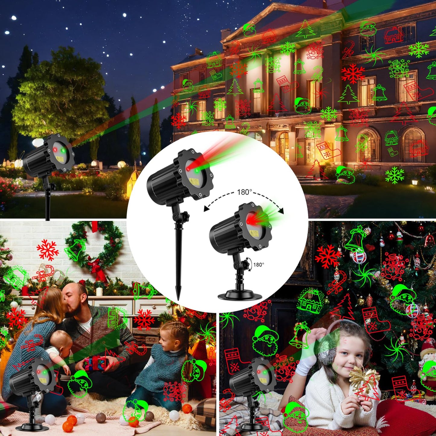 Rynx | Vansmago Christmas Laser Light Projector, Waterproof Red Green Pattern, RF Remote Control, Indoor Outdoor