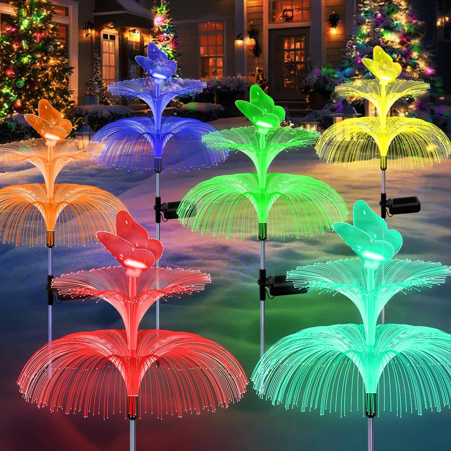 Rynx | 6 Pack Solar Garden Lights, Garden Birthday Gifts for Mom Grandma Women, Waterproof 7 Color Changing Jellyfish Lights with Arch