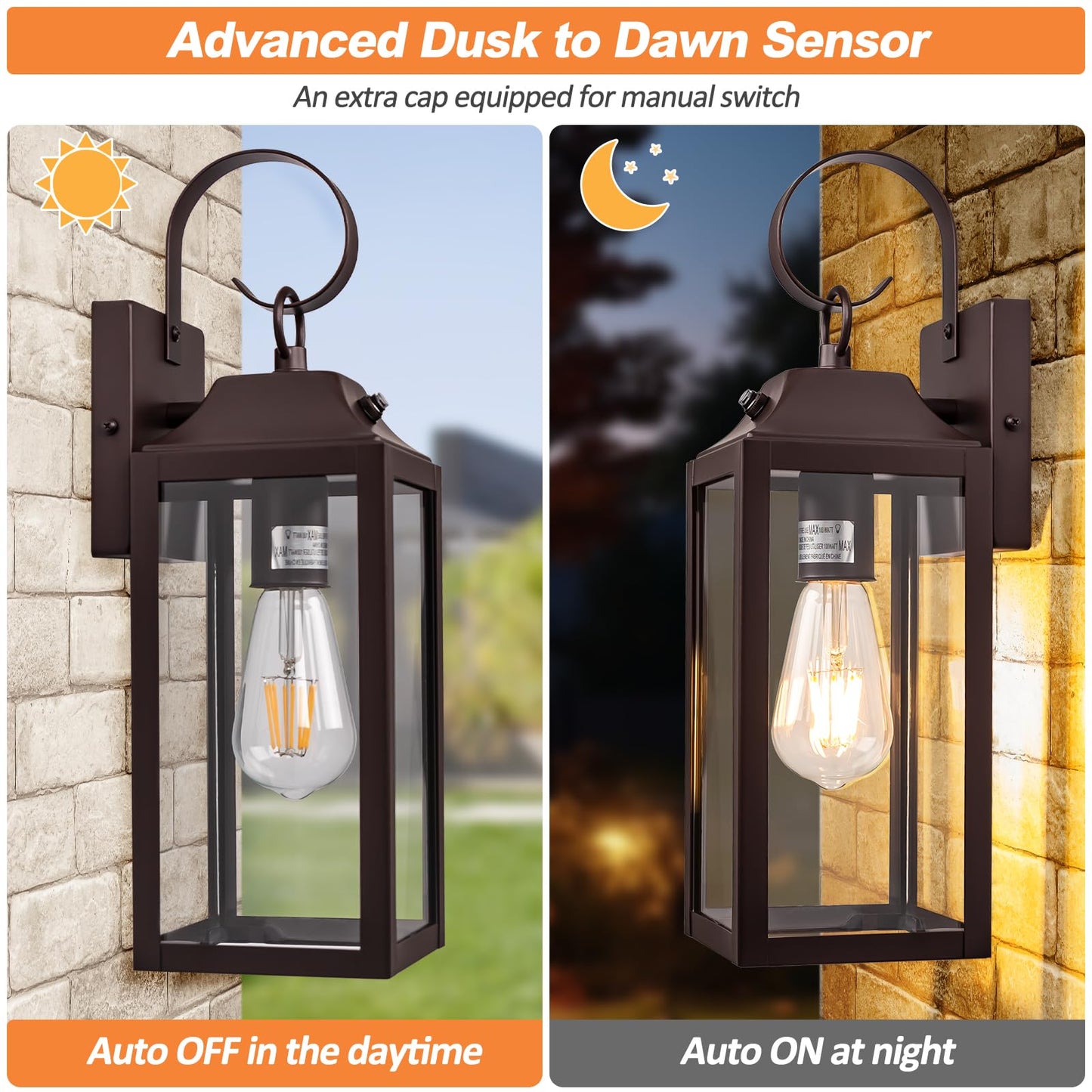 Rynx | Yolsunes Dusk To Dawn Outdoor Wall Lamps 2 Pack, 15" Bronze Waterproof Wall Lamps
