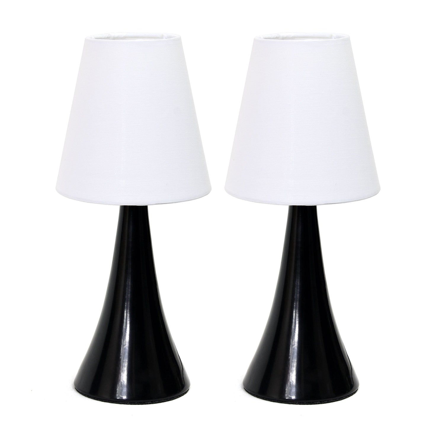 Rynx | Simple Designs Lt2042-Blk-2pk 12" Valencia 2 Pk Contemporary 4 Settings Touch Metal Mini Tapered Table Lamp Set with Fabric Shades for Decor, Nightstand, End Table, Bedroom, Living Room, Office, Foyer, Blk Wht
