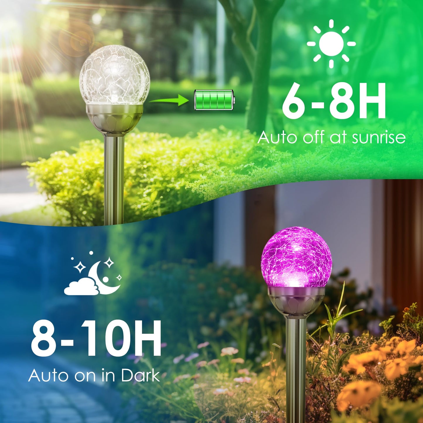 Rynx | Solpex 6 Pack Solar Garden Light - Multicolored Changing & White, Waterproof Glass Ball Decoration