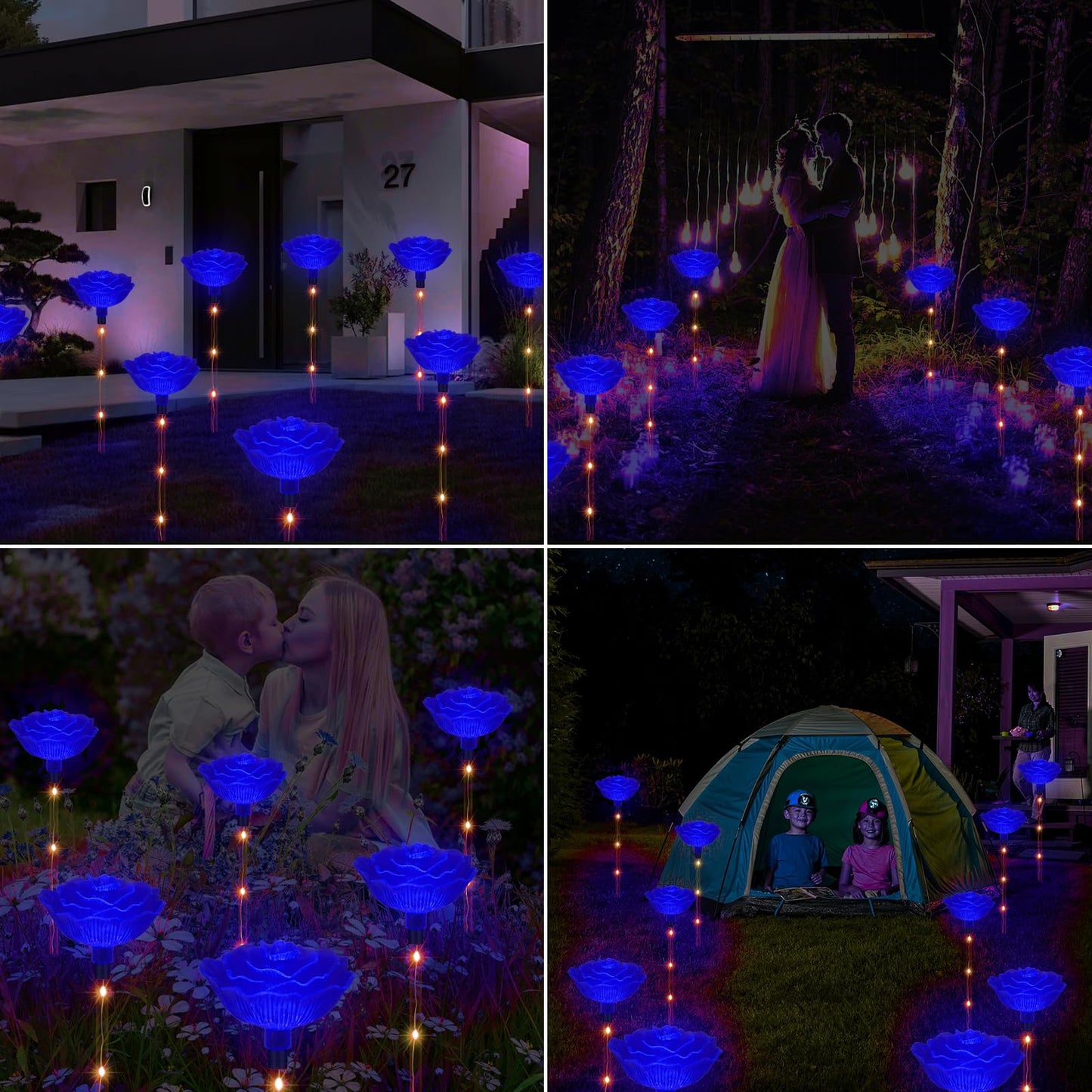 Rynx | Behavior Set of 6 Blue Rose Solar Lights - Outdoor Walkway Decor for Garden & Wedding