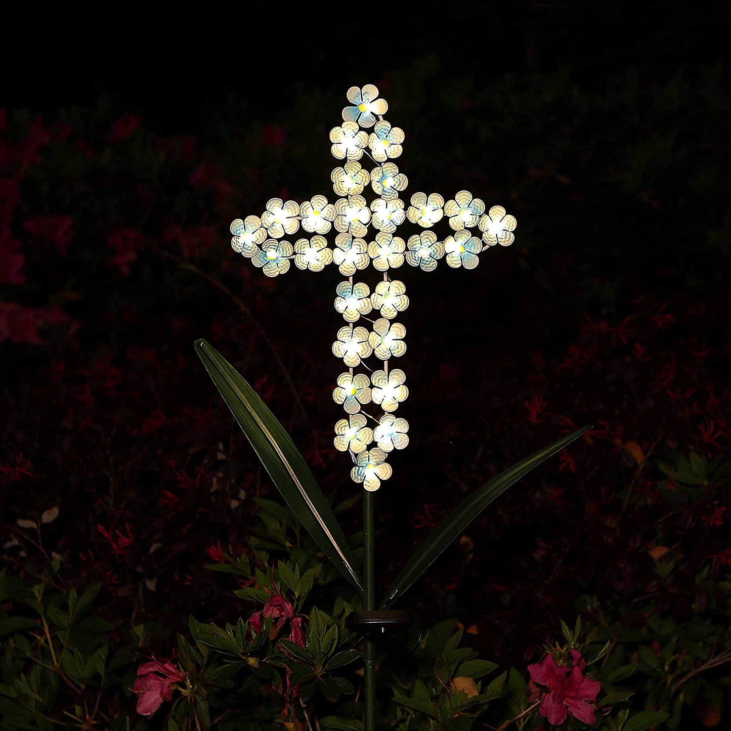 Rynx | Joyathome Solar Cross Garden Stake Light, 40" With 24 Led Warm White Flower Lights