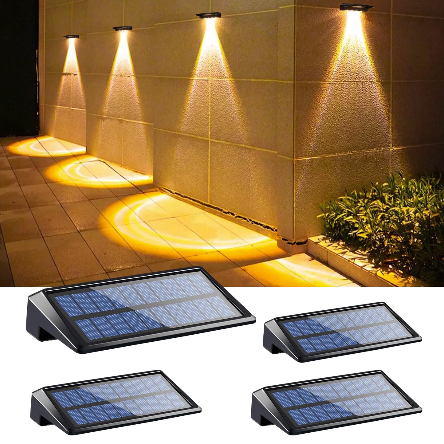 Rynx | Luhlee Solar Garden Lighting, 4 Pack Waterproof Warm White Outdoor Wall Deck Lighting