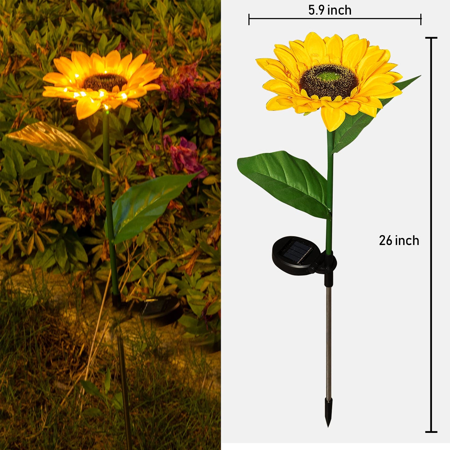 Rynx | Dazzle Bright Solar Led Sunflower Light, 2 Pack Waterproof Garden Decor For Outdoor Use